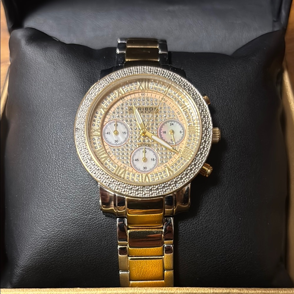 AKRIBOS XXIV Gold Chronograph Women’s Watch with Gemstone Bezel